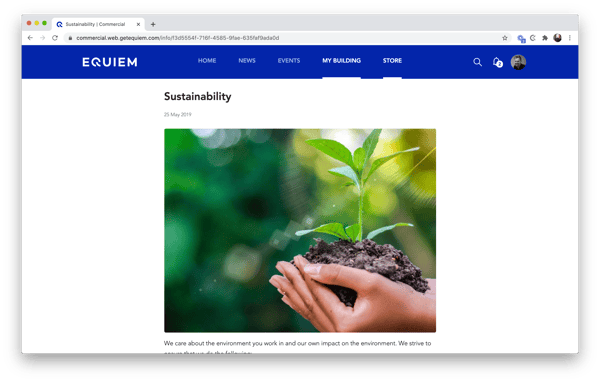 An example of sustainability content on Equiem's tenant experience platform.