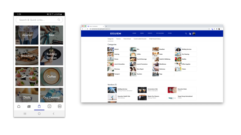 Comparing Equiem's e-commerce platform on mobile and web | Equiem tenant app