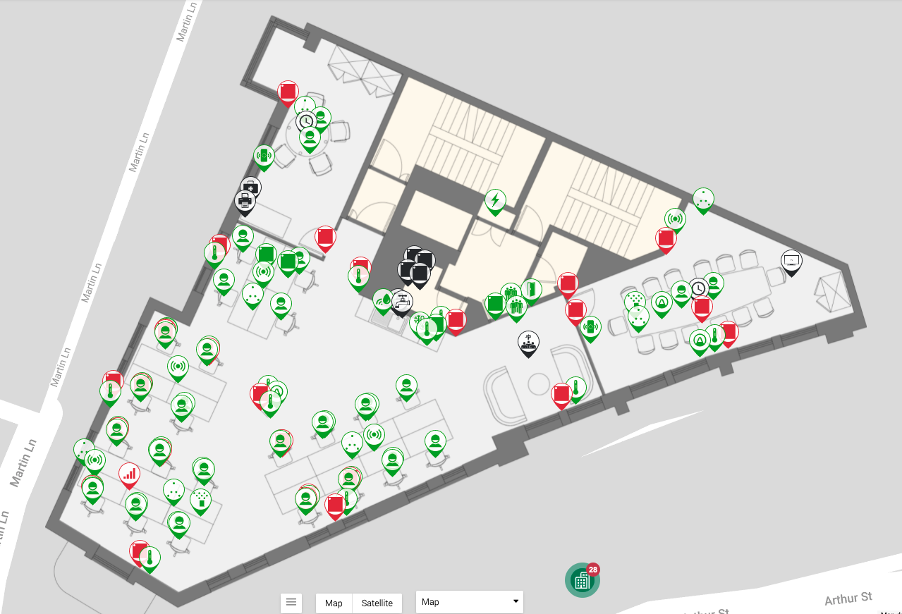 Map illustrating smart building technology touchpoints | Equiem tenant app